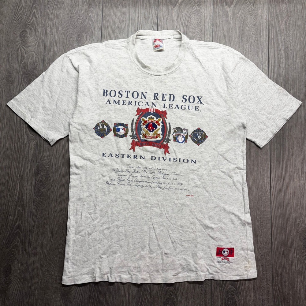 Vintage 1992 Nutmeg Mills Boston Red Sox MLB T-Shirt Grey XL CCM Made in Canada